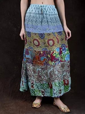 Multicolor Elastic Skirt with Floral Print