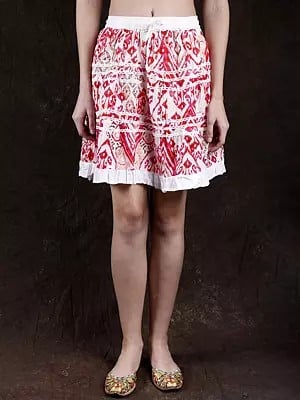 Sheer-Pink Short-Skirt with Lace and Ikat Print