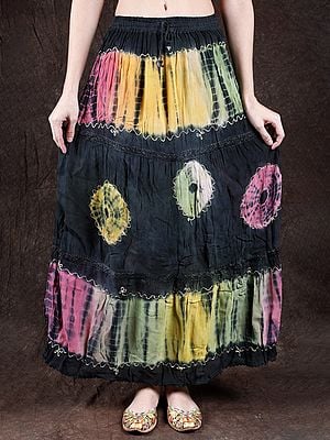 Jet Black Batik Skirt with Thread Work