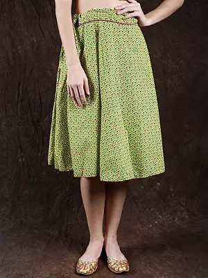 Drawstring Printed Midi Skirt with Piping
