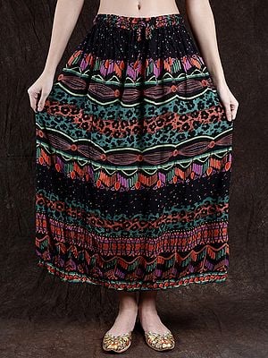 Long Skirt with Printed Leopard-Spots