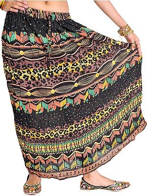 Long Skirt with Printed Leopard-Spots