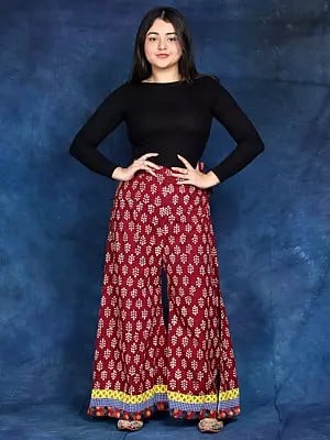 Casual Palazzo Pants from Pilkhuwa with Printed Bootis and Patch Border