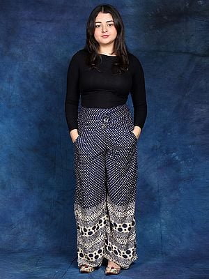 Palazzo Pants with Printed Polka Dots and Side Pockets