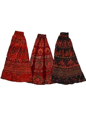Lot of Three Floral Printed Midi Skirts