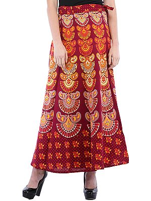 Wrap-around Long Skirt from Pilkhuwa with Printed Peacocks and ...