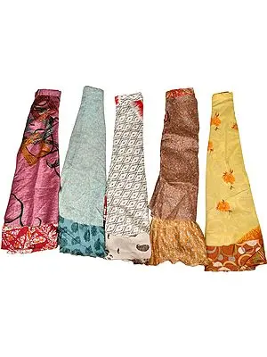 Lot of Five Wrap-Around Vintage Sari Two-Layered Long Skirts