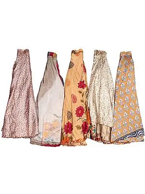 Lot of Five Printed Wrap-Around Vintage Sari Magic Midi Skirts