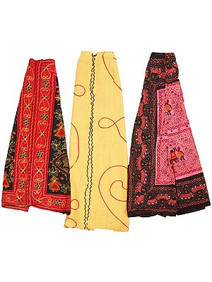 Lot of Three Hand-Embroidered Skirts