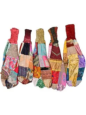 Lot of Five Vintage Sari Harem Trousers with Patch-work