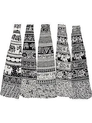 Lot of Five Wrap-Around Sanganeri Printed Skirts