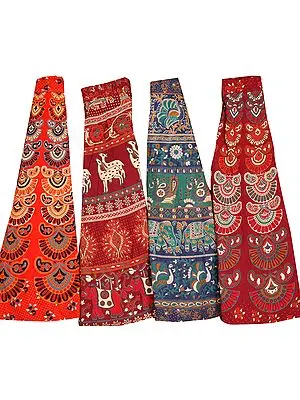 Lot of Four Wrap-Around Sanganeri Printed Skirts