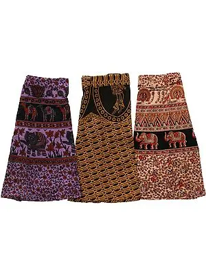 Lot of Three Wrap-Around Printed Mini-Skirts