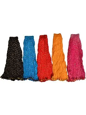 Lot of Five Jodhpuri Leheria Midi Skirts with Gota Border