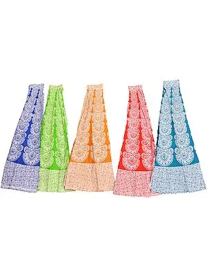Lot of Five Wrap-Around Long Skirts with Block-Print in Pastel Colors