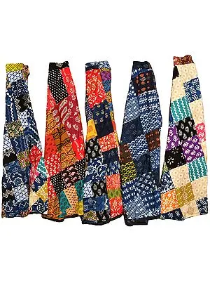 Lot of Five Wrap-Around Patchwork Long Skirts with Block Print