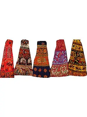 Lot of Five Wrap-Around Sanganeri Printed Mini-Skirts