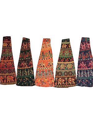 Lot of Five Wrap-Around Sanganeri Printed Midi Skirts