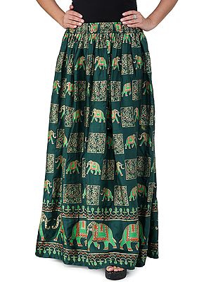 Digitally Printed Casual Skirt with Motifs of Elephants and Flowers from Pilkhuwa
