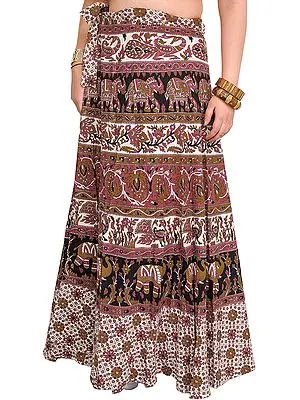 Rose of Sharon Wrap-Around Skirt from Pilkhuwa with Printed Animals and Flowers