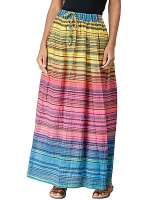 Long Summer Skirt with Stripes Woven in Multi-Color Thread and Dori on Waist