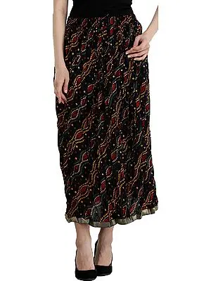 Patriot-Blue Elastic Long Skirt with Bandhani Print and Lace Border
