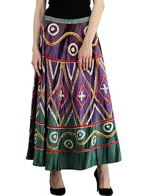Greenlake Long Skirt with Printed Motifs and Embroidered Sequins