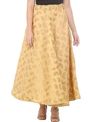 Moccasin Long Lehenga Skirt  from Gujarat with Zari Woven Golden Paisleys All-Over