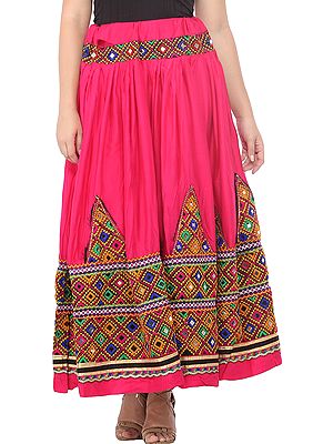 Ghagra Skirt from Kutch with Multicolor Thread Embroidered Patch Border and Mirrors