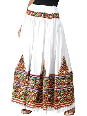 Ghagra Skirt from Kutch with Multicolor Thread Embroidered Patch Border and Mirrors