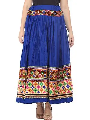 Turkish-Sea Ghagra Skirt from Kutch with Embroidered Patch Border and Mirrors