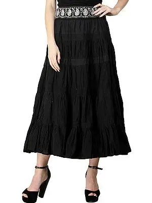 Phantom-Black Midi Skirt with Zari Embroidery and Sequins Embellished Paisleys on Waist