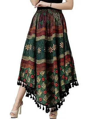 Printed Fish-Cut  Skirt with Tassels on Border