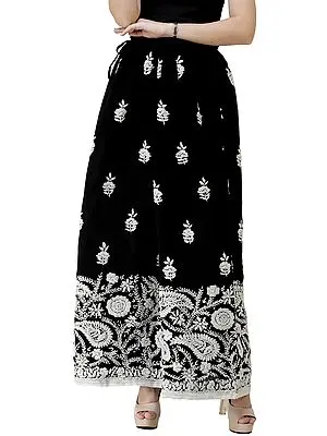 Caviar-Black Phulkari Embroidered Palazzo Trousers with Studded Sequins