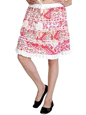 Sheer-Pink Short-Skirt with Lace and Ikat Print