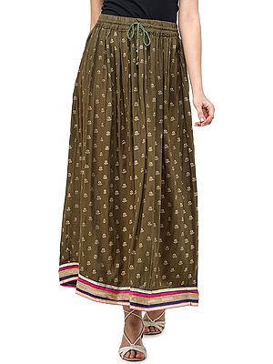 Long Skirt with Printed  Golden Bootis and Patch Border