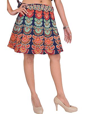 Sanganeri Wrap-Around Mini-Skirt with Printed Motifs