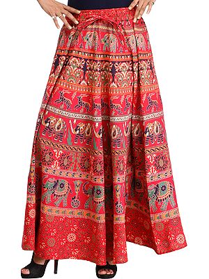 Long Skirt from Pilkhuwa with Printed Elephants and Deer