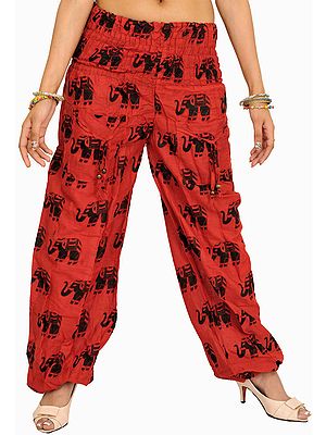 Yoga Trousers with Printed Elephants and Front Pockets
