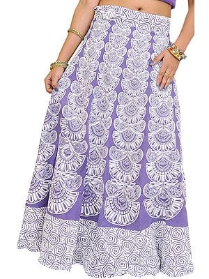 Wrap-around Long Skirt with Block-Print in Pastel Colors