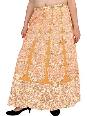 Wrap-around Long Skirt with Block-Print in Pastel Colors