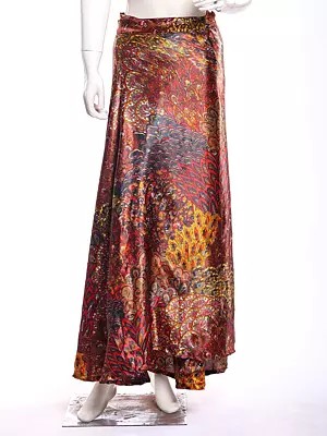Wrap-Around Long Skirt With Printed Flowers