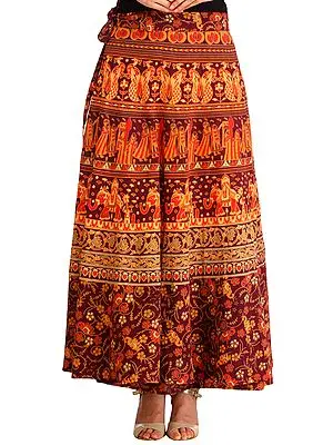 Wrap-Around Long Skirt with Printed Wedding Scenes