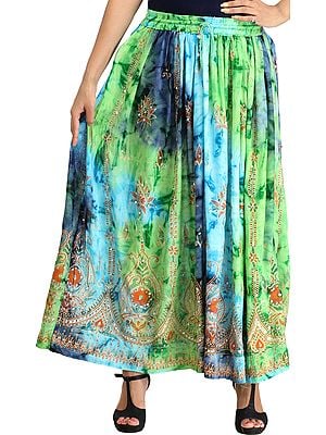 Multi-Color Long Skirt with Printed Paisleys and Sequins