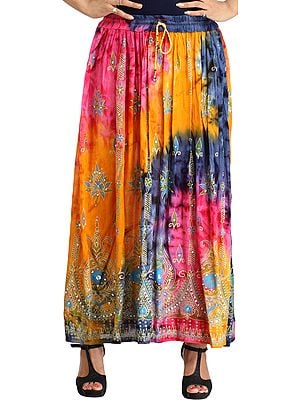 Multi-Color Long Skirt With Printed Paisleys and Sequins