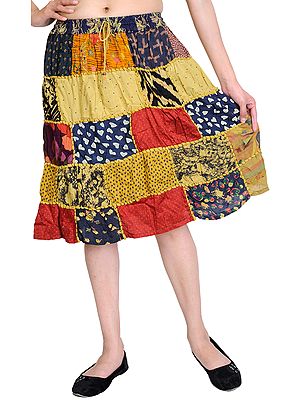 Midi-Skirt from Gujarat with Patch Work and Dori