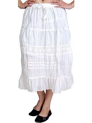 Plain Midi-Skirt with Lace and Frill Border