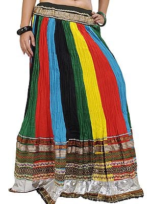 Pure Cotton Long Ghagra Skirt from Jaipur with Gota Border and Lace