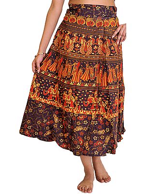 Wrap-Around Sanganeri Skirt with Printed Marriage Procession