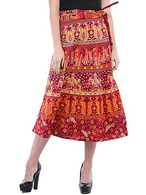 Wrap-Around Sanganeri Skirt with Printed Marriage Procession